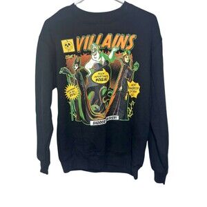 Disney Villains Crewneck Sweater Women Small 4-6 Black Long Sleeve